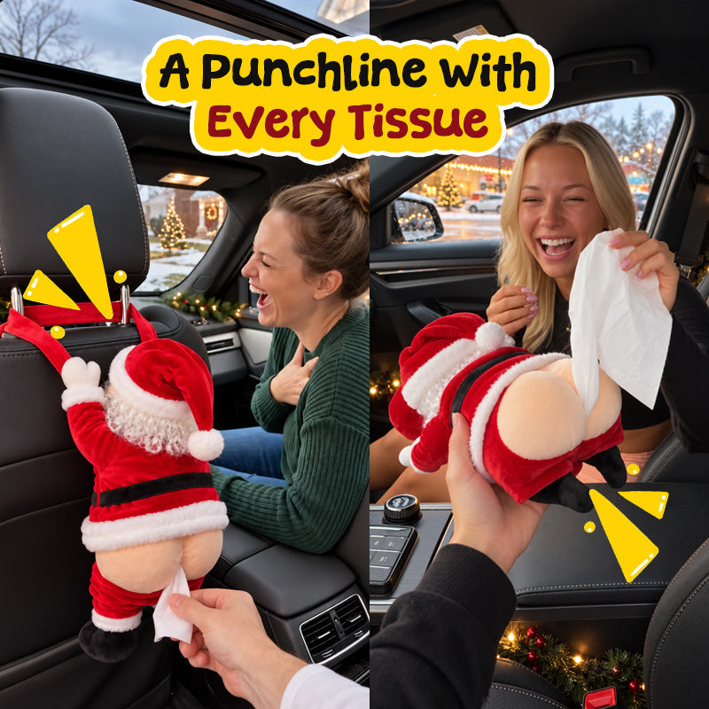 Funny Santa Butt Tissue Box Holder โ Hilarious Christmas Decor & White Elephant Gag Gift