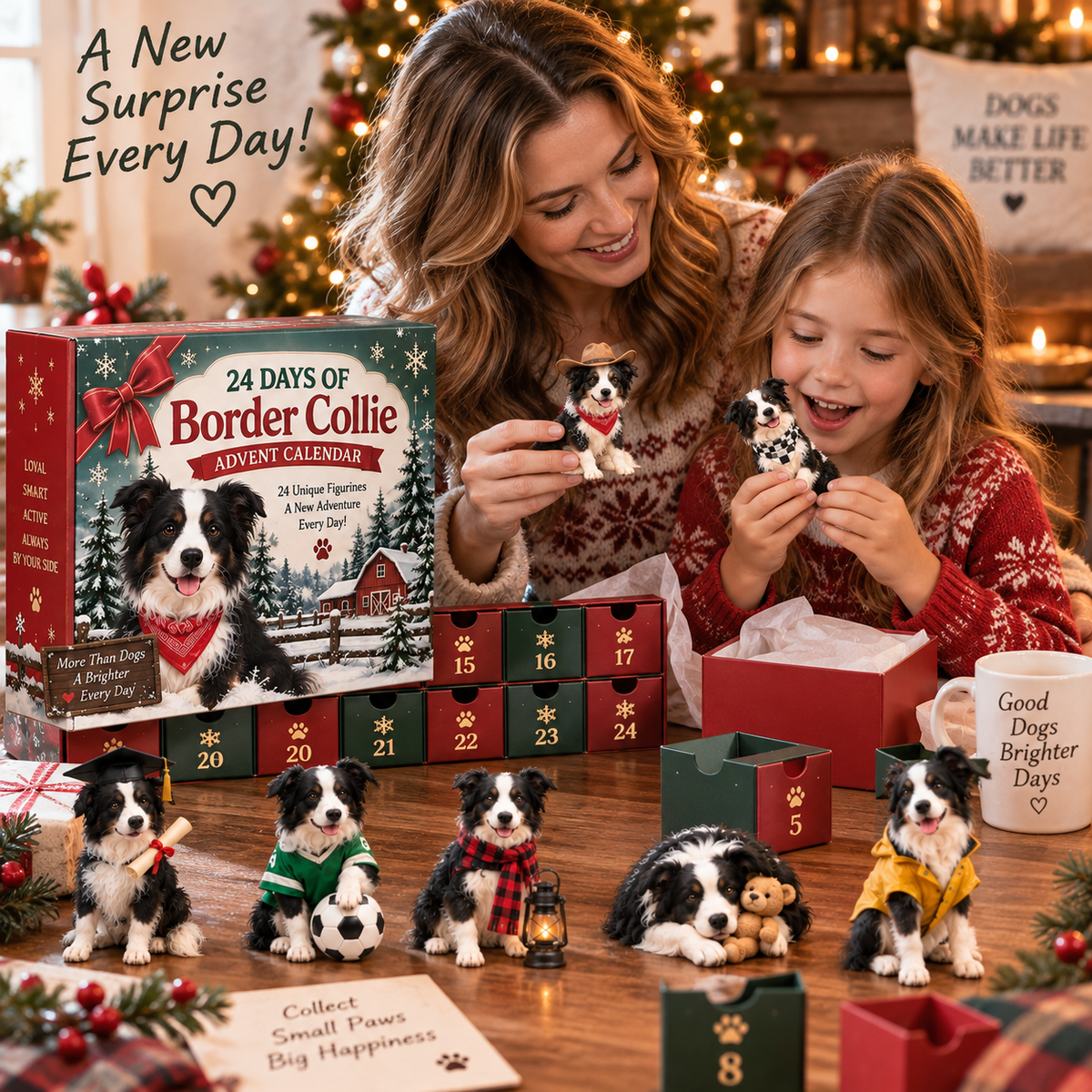 24 Days of Border Collie β 24 Unique Dog Figurines | Christmas Collectible Gift Set