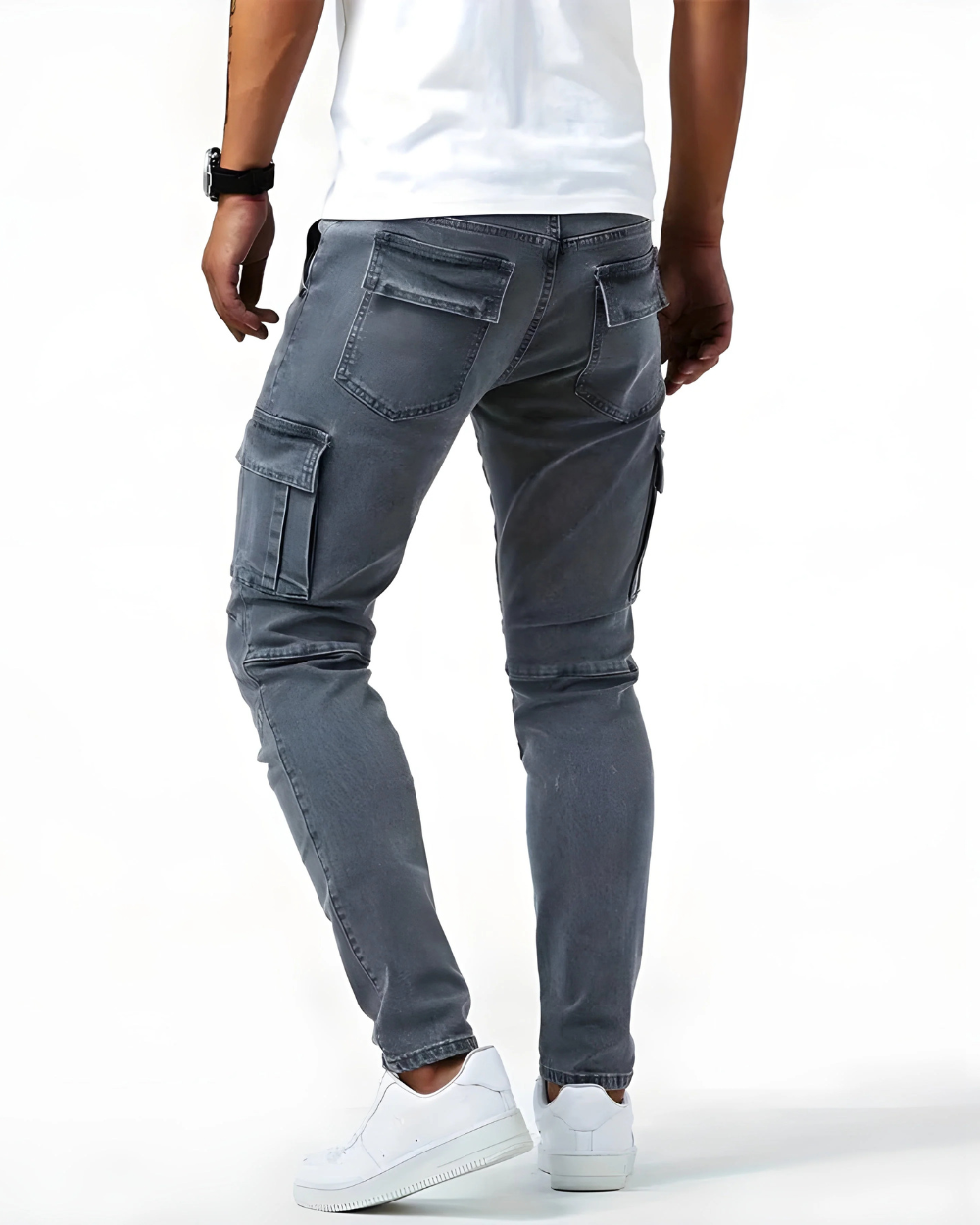 Elastic Navy Cargo Trousers
