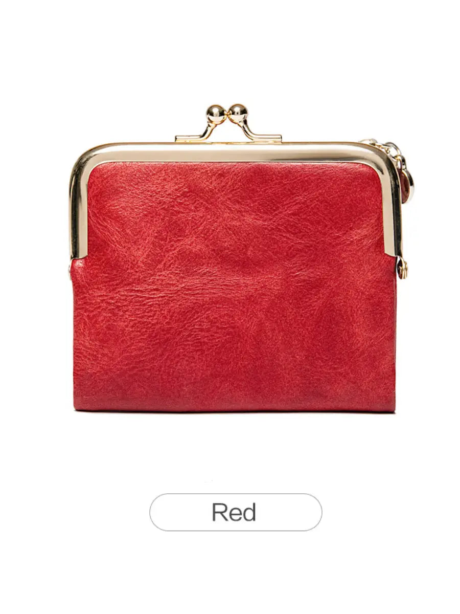 Compact Vintage-Style Bifold Wallet with Kiss-Lock Coin Pocket