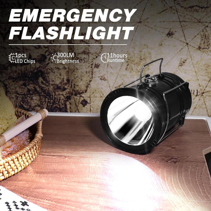 Solar Camping Lantern - Rechargeable LED Lights, Magnetic Base & Foldable Hanging Hook - Collapsible Lamp Battery Powered Perfect for Power Outages, Hiking, Emergencies