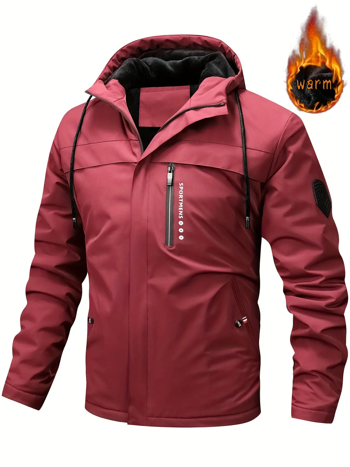 Men's Hooded Warm Wool Jacket Winter Outdoor Waterproof Jacket