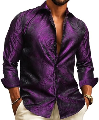 Men's Paisley Jacquard Shirt – Refined Long-Sleeve Style for Weddings and Evening Wear