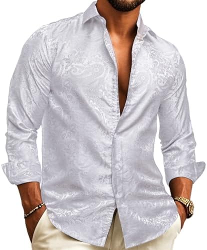 Men's Paisley Jacquard Shirt – Refined Long-Sleeve Style for Weddings and Evening Wear