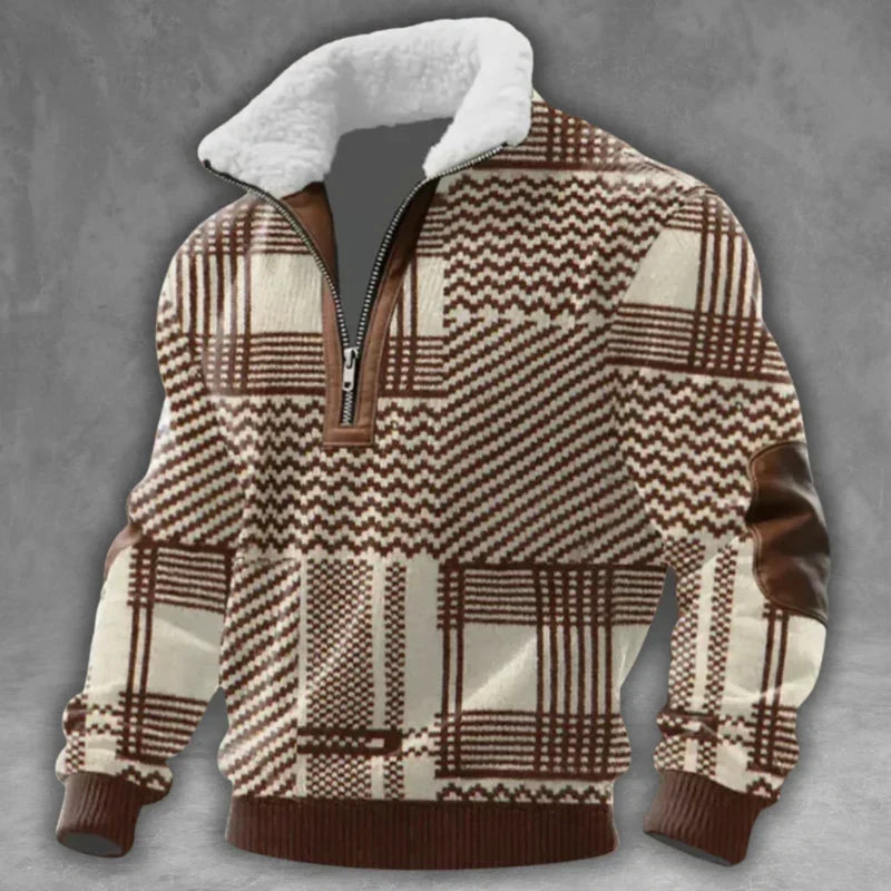 Knitted Half-Zip Sweater with Fleece Collar