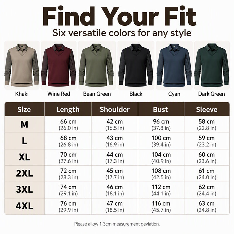 Men's False Two-Piece Long Sleeve Top – Smart Casual Two-Piece Look Without The Fuss