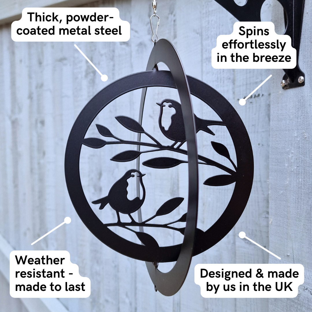 Two Robins Hanging Silhouette Orbit Spinner