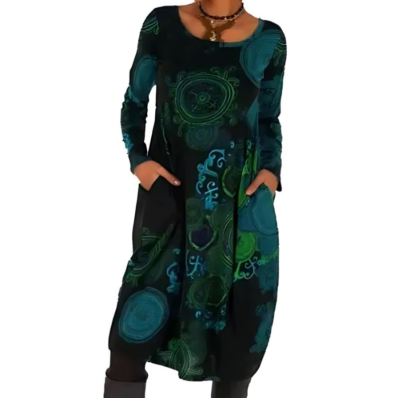 Jana Midi Dress with Allover Print and Pockets