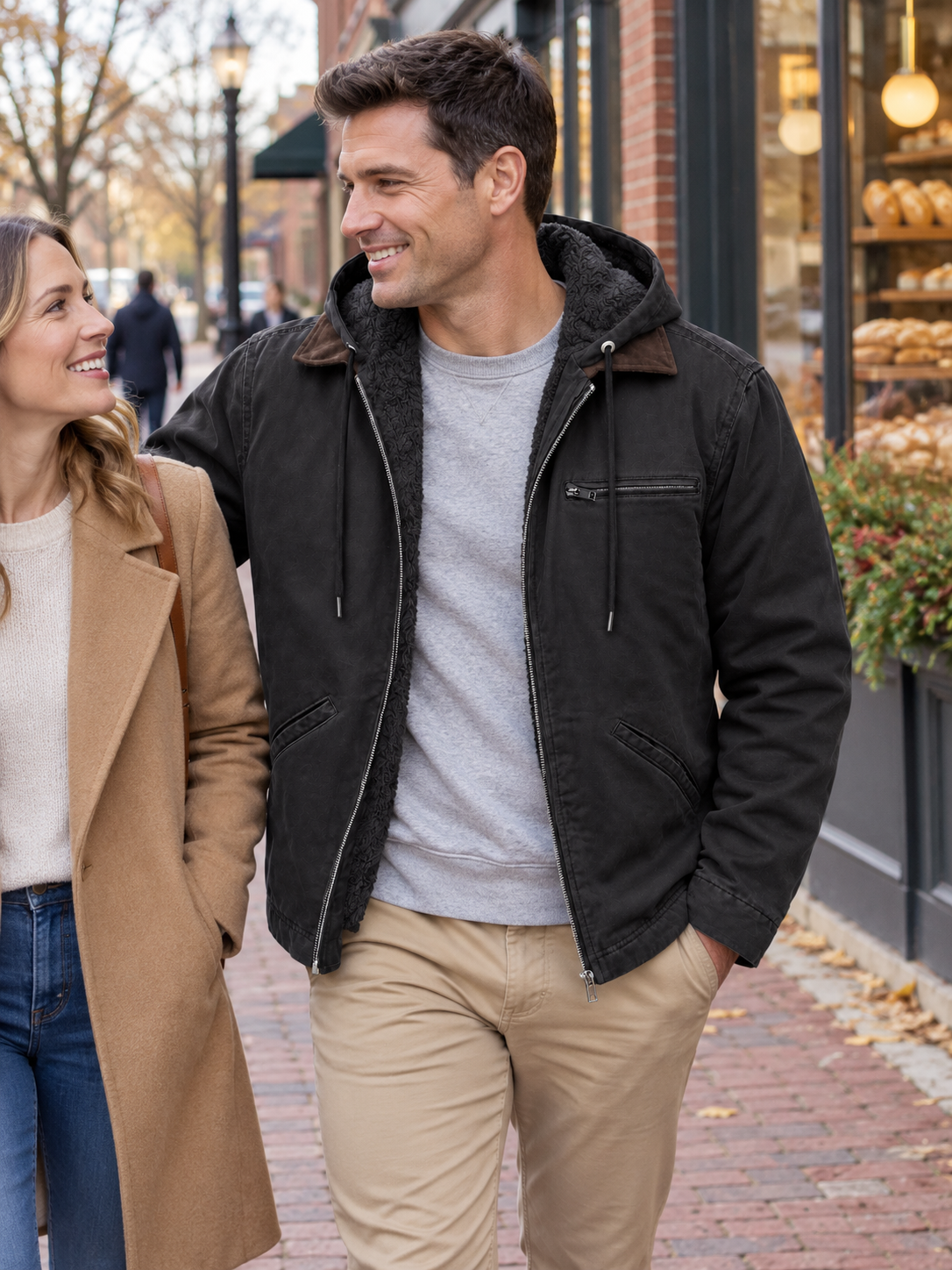 Vintage Thick Fleece-Lined Hooded Zip Jacket