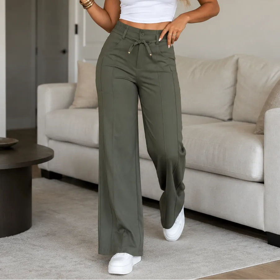 Julie Wide-Leg Pants in Ice Silk and Polyester Knit