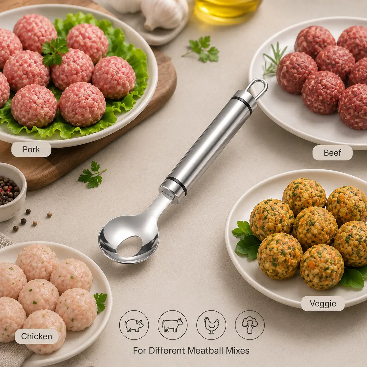 Stainless Steel Meatball Maker Spoon, Non-Stick Meat Ball Extrusion Scoop