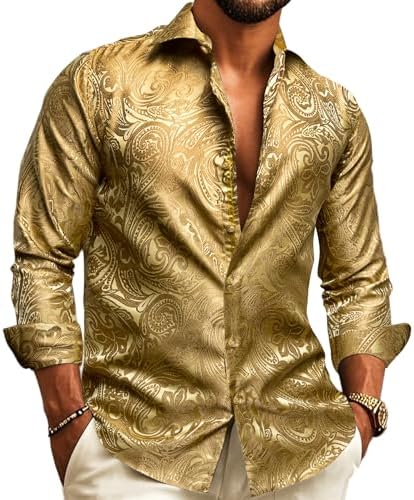 Men's Paisley Jacquard Shirt – Refined Long-Sleeve Style for Weddings and Evening Wear