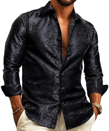 Men's Paisley Jacquard Shirt – Refined Long-Sleeve Style for Weddings and Evening Wear