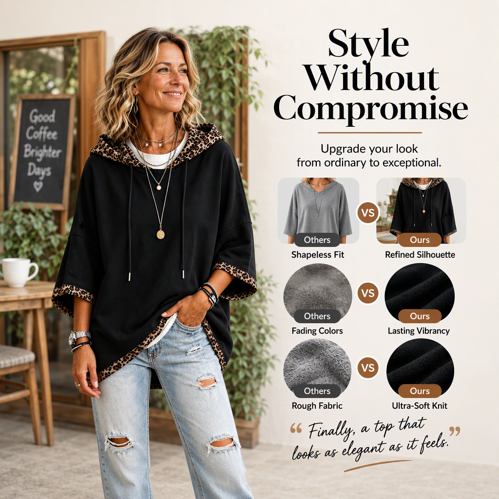 Leopard Detail, Easy Style | Women's Loose-Fit Drawstring Hoodie