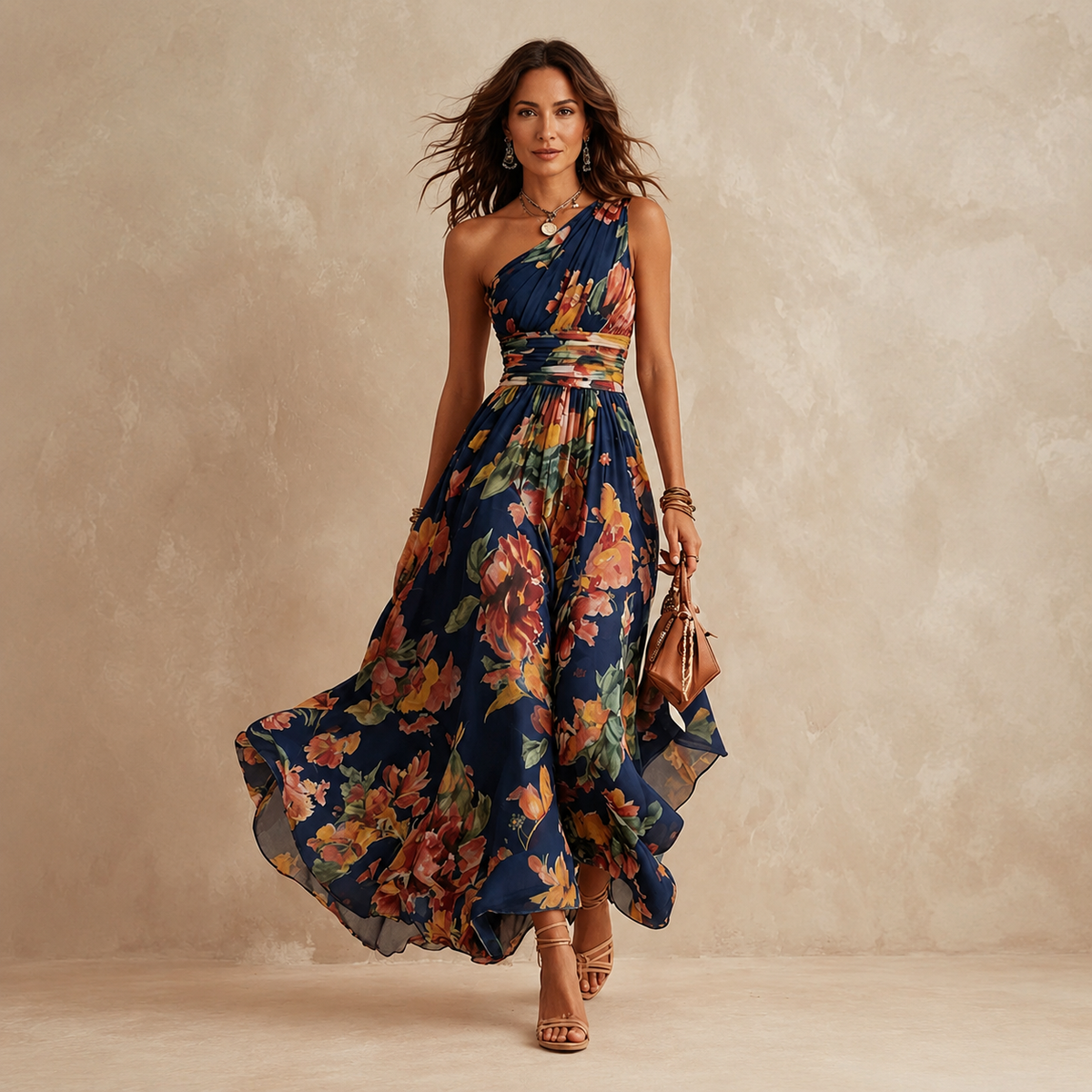 One-Shoulder Floral Maxi Dress
