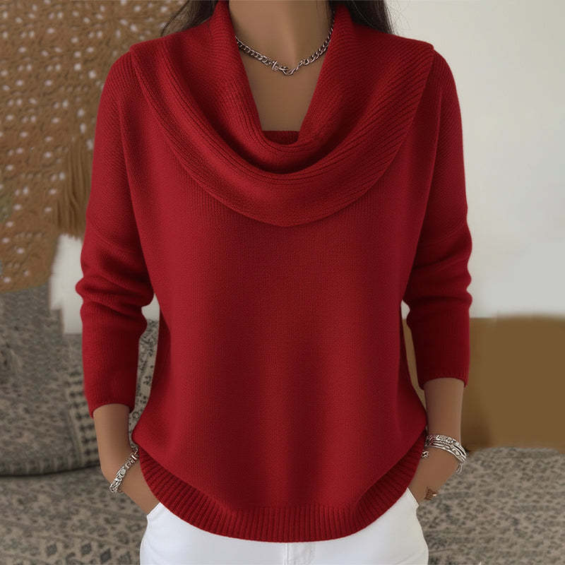 2026 Autumn/Winter New Solid Color Long Sleeve Sweater with Elegant Neckline