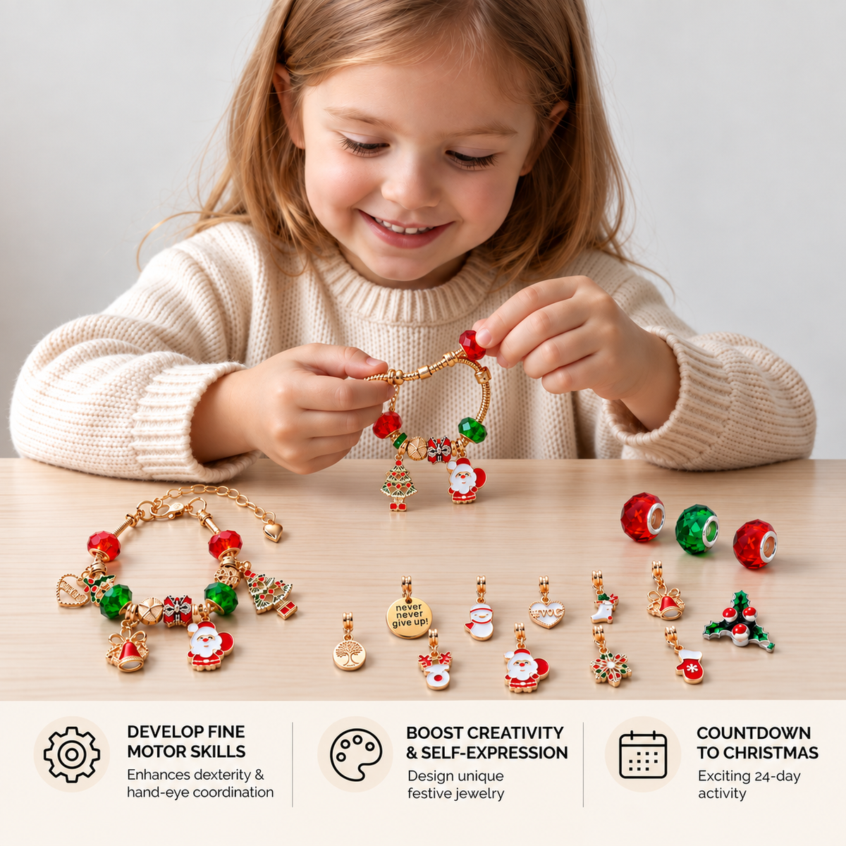 24-Day Christmas Bracelet Advent Calendar - DIY Jewelry-Making Kit for Girls
