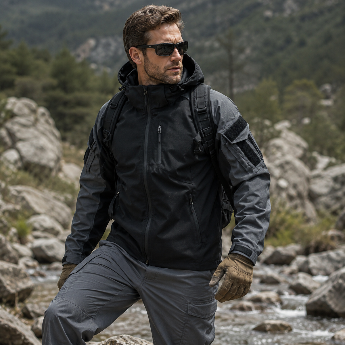 Men's Tactical Hooded Waterproof Jacket - Outdoor Utility Windbreaker