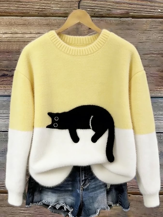 Elegant Cat Print Jumper