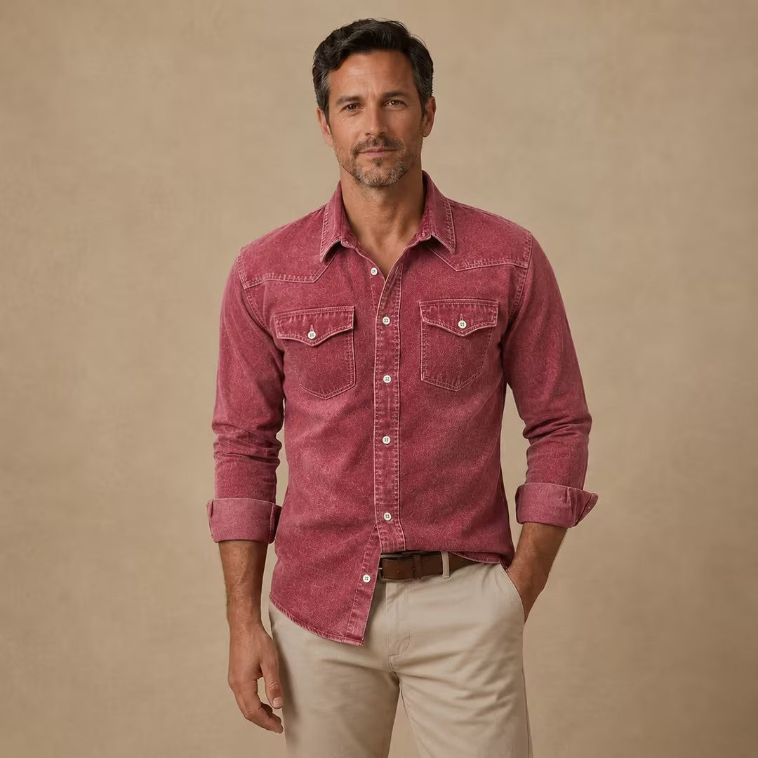 Vintage Washed Cotton Denim Work Shirt