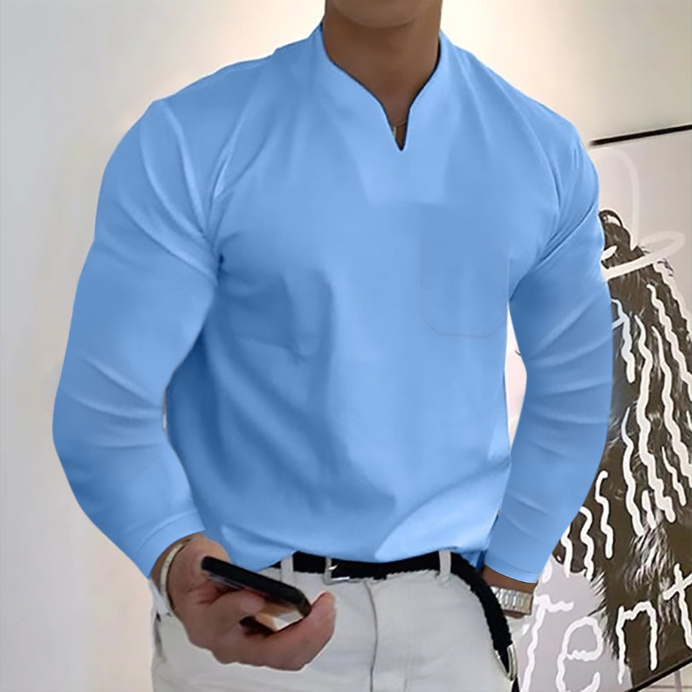 Men's Cotton Long Sleeve V-Neck Sports T-Shirt
