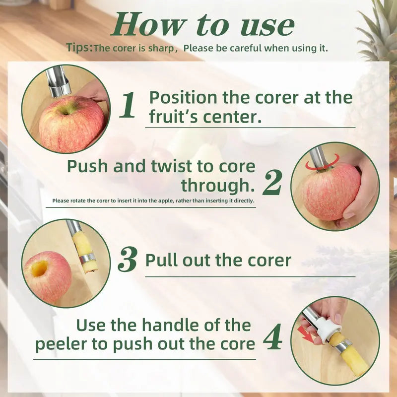 2 in 1 Apple Corer and Peeler, Apple Core Removal Tool, Stainless Steel Fruit Corer