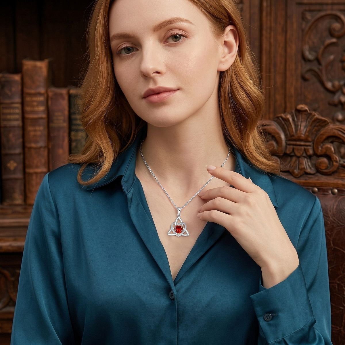 Birthstone Celtic Trinity Knot Heart Necklace Heart Shape Celtic Trinity Knot Birthstone Pendant