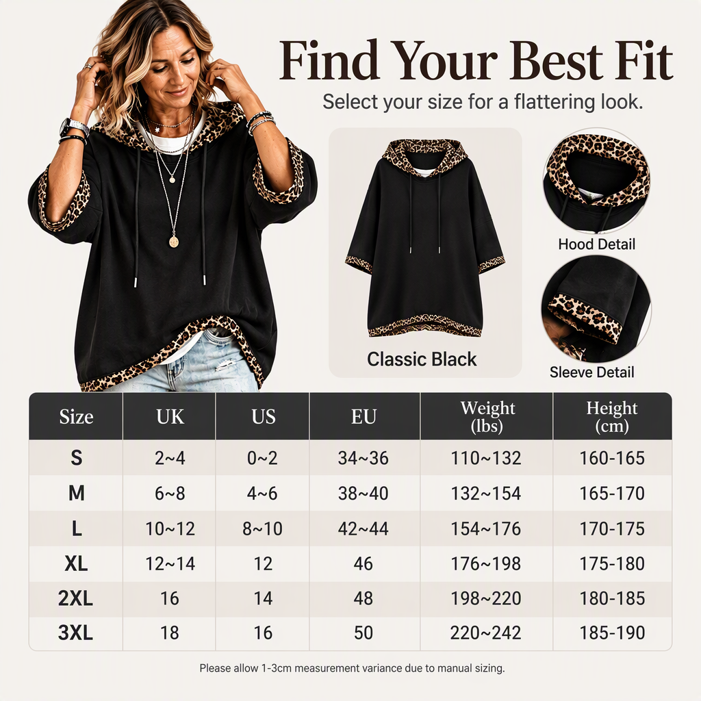 Leopard Detail, Easy Style | Women's Loose-Fit Drawstring Hoodie