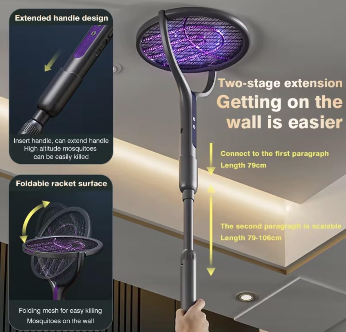 Foldable Electric Bug Swatter Racket