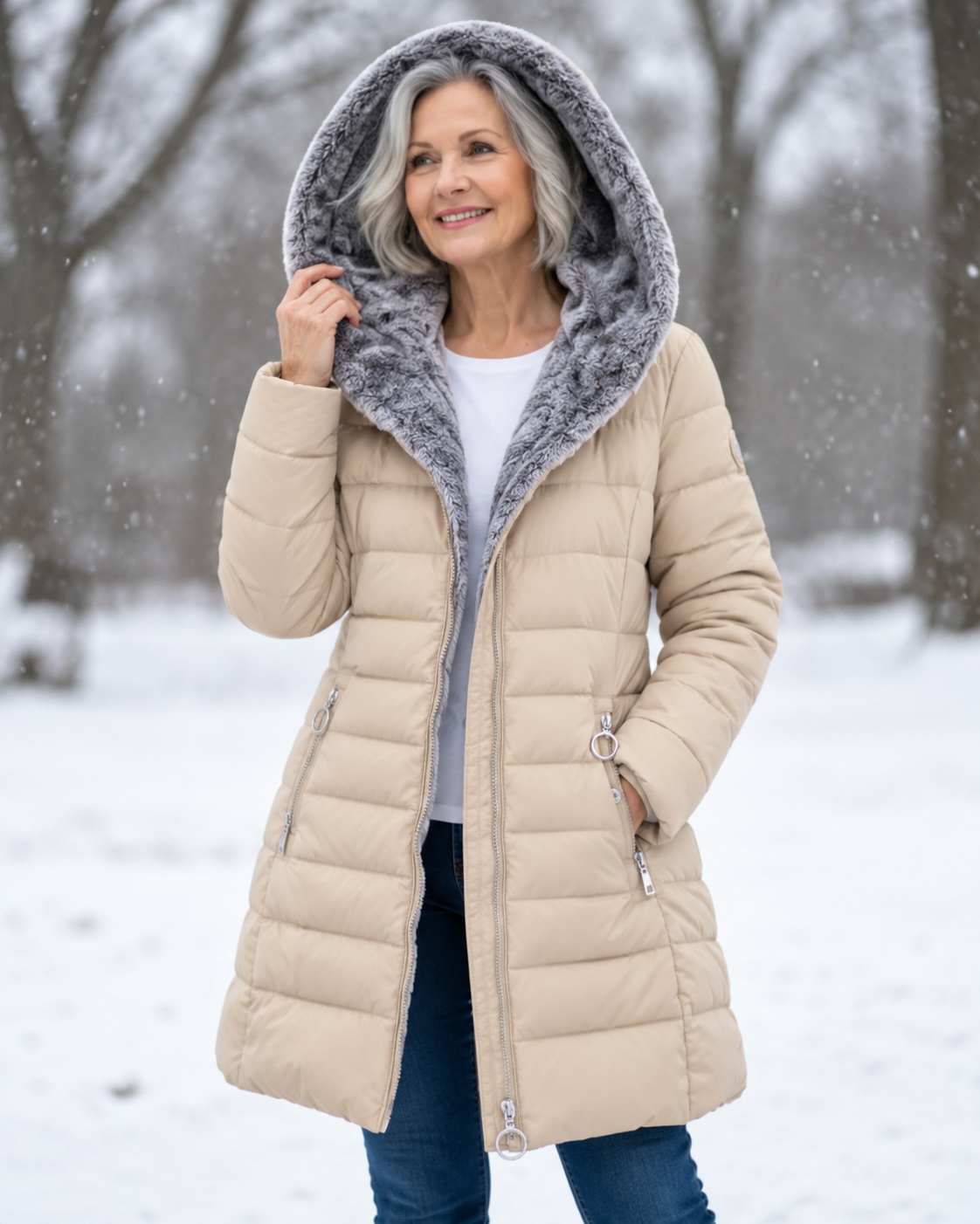 Warm Quilted Winter Coat with Hood