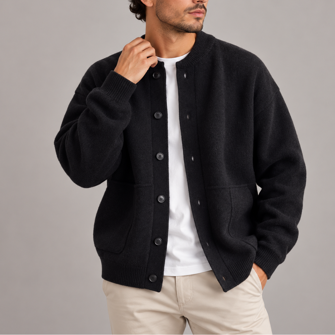 Men's Textured Button-Up Cardigan | Casual Knitted Jacket