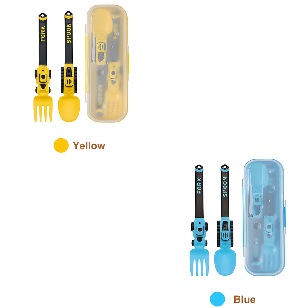 Construction Vehicle Kids Utensil Set | 3-Piece Feeding Set with Spoon, Fork & Storage Case | Soft Grip | Dishwasher Safe | Perfect for Travel & Home | Gift Set Utensils