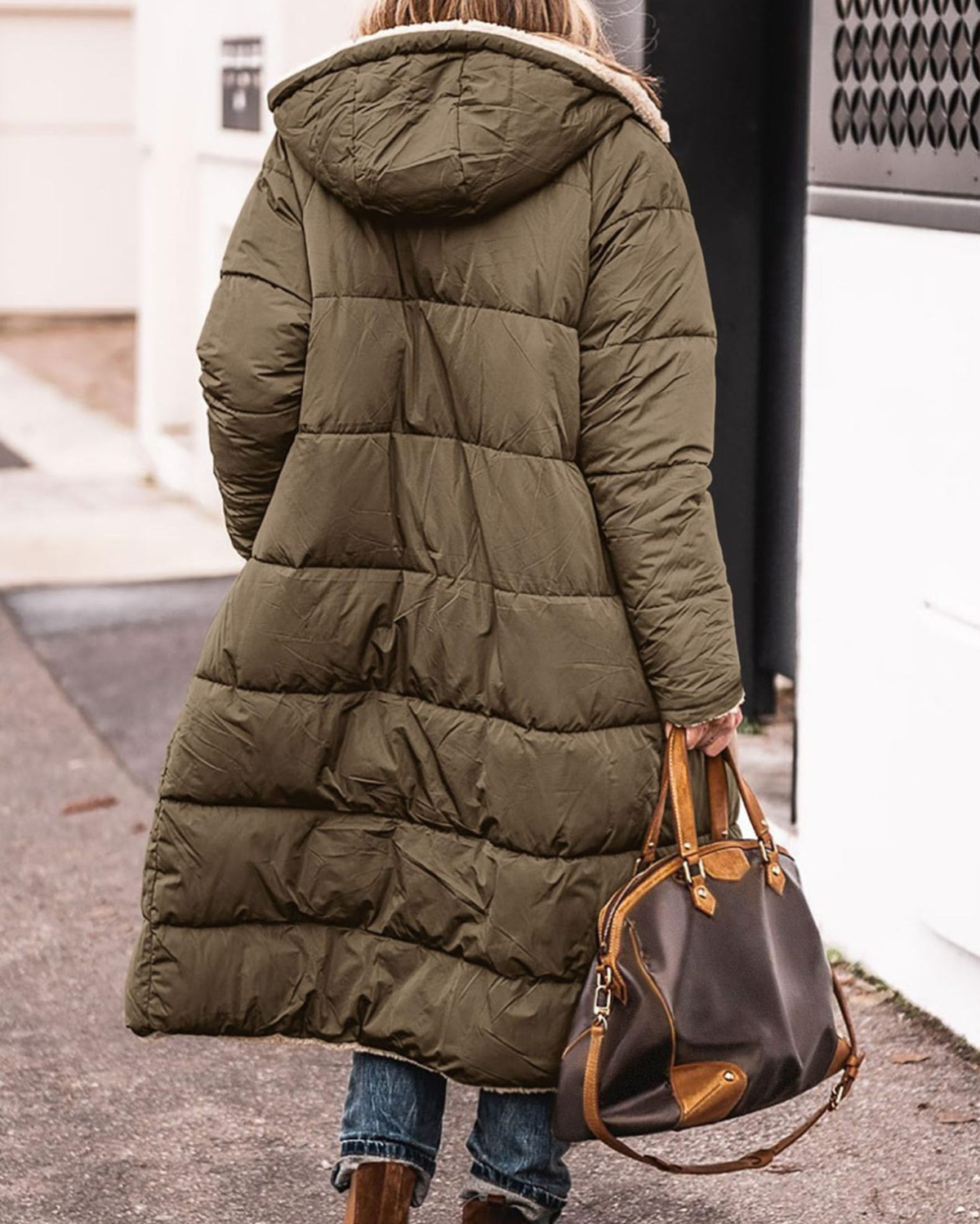 Long Reversible Sherpa Hooded Coat