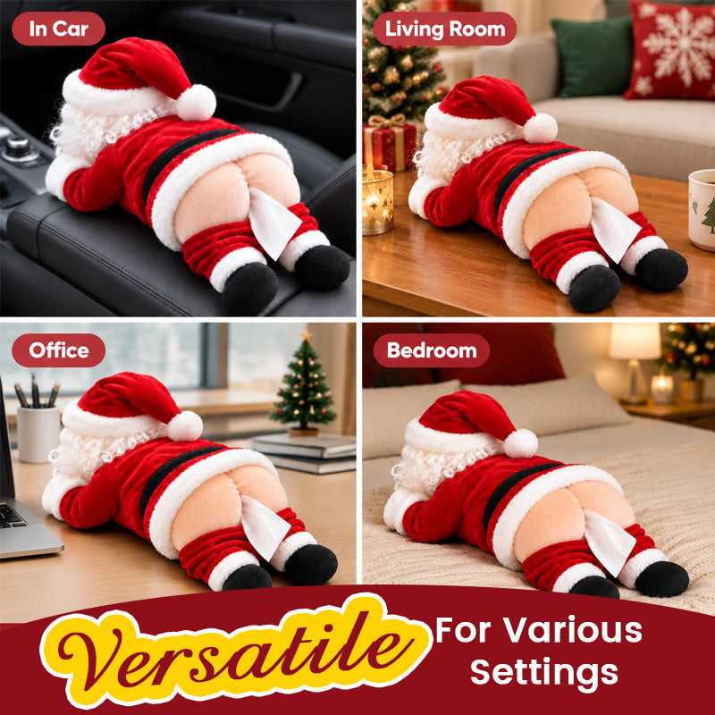 Funny Santa Butt Tissue Box Holder โ Hilarious Christmas Decor & White Elephant Gag Gift