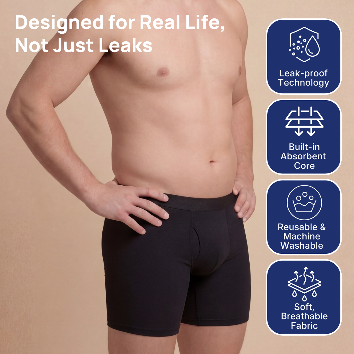Men's Ultra-Absorbent Incontinence Boxer Briefs