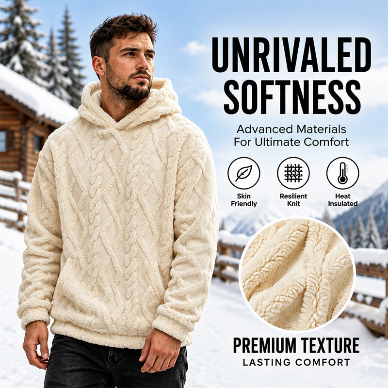 Men's Winter Fleece Lined Hoodie Jacquard Pattern Long Sleeve Pullover Sweatshirt for Casual Outdoor Wear