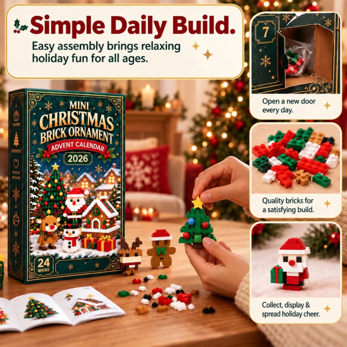 Mini Christmas Brick Ornament Advent Calendar - Holiday Tree Decorations