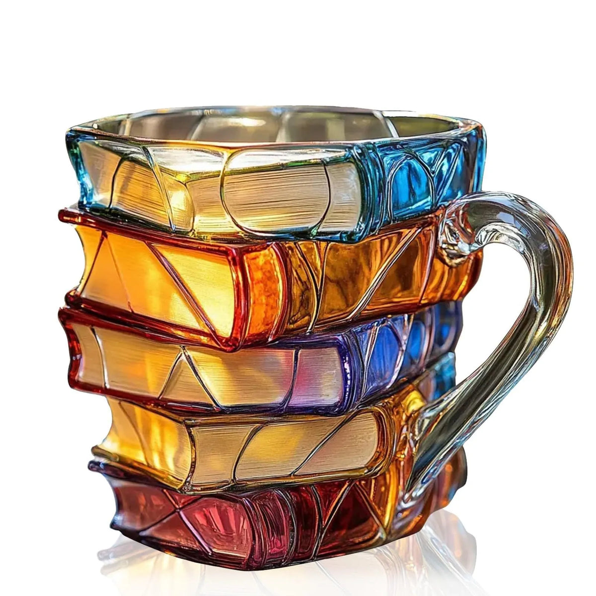 Hand-Painted 3D Book Stack Glass Mug