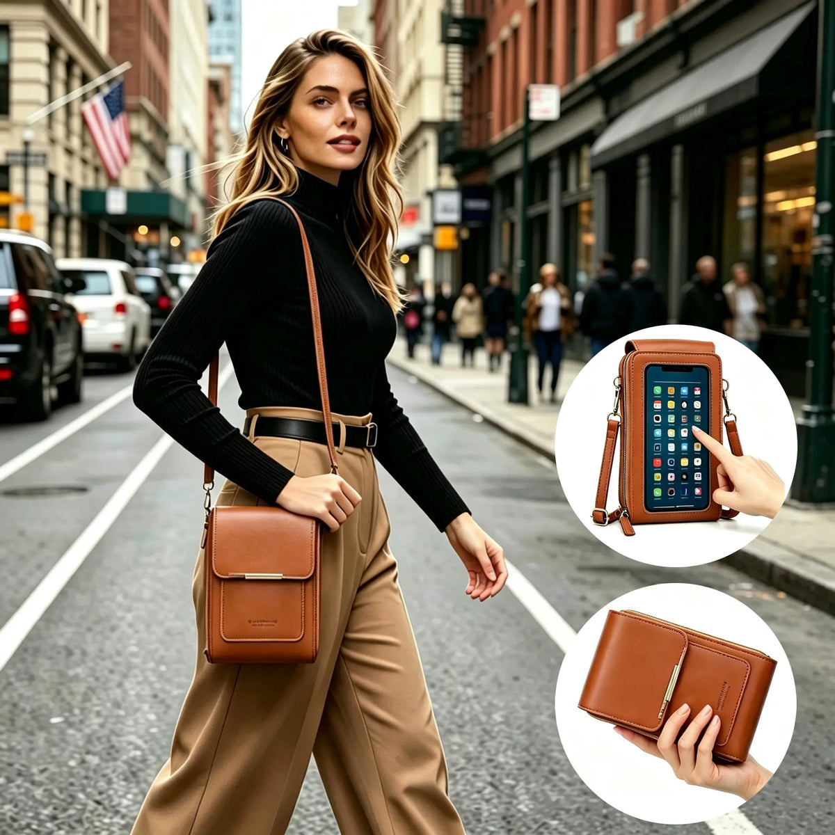 Trendy Minimalist Elegant Touchscreen Crossbody Phone Wallet