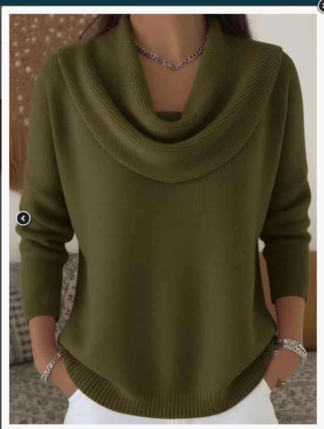 2026 Autumn/Winter New Solid Color Long Sleeve Sweater with Elegant Neckline