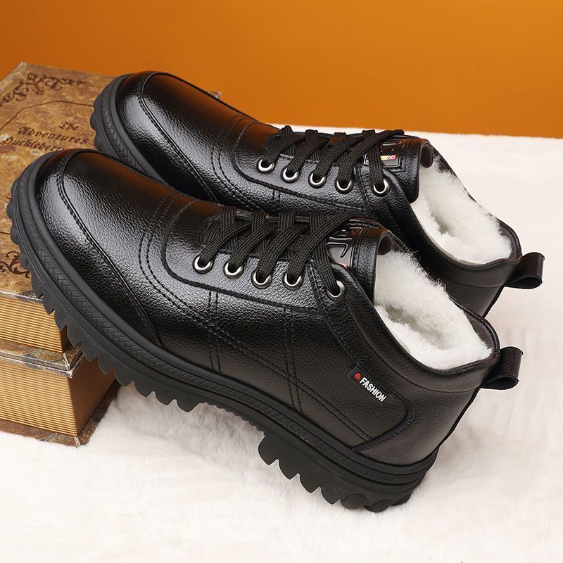Winter Warm Men's Leather Boots with Thick Sole