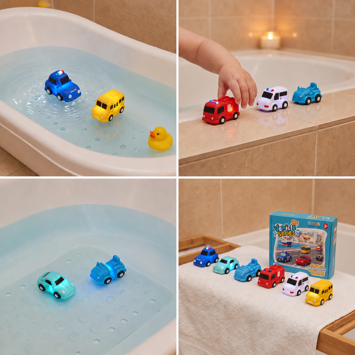 Light-Up Bath Toy Car Set β Water-Activated Baby Bath Toys