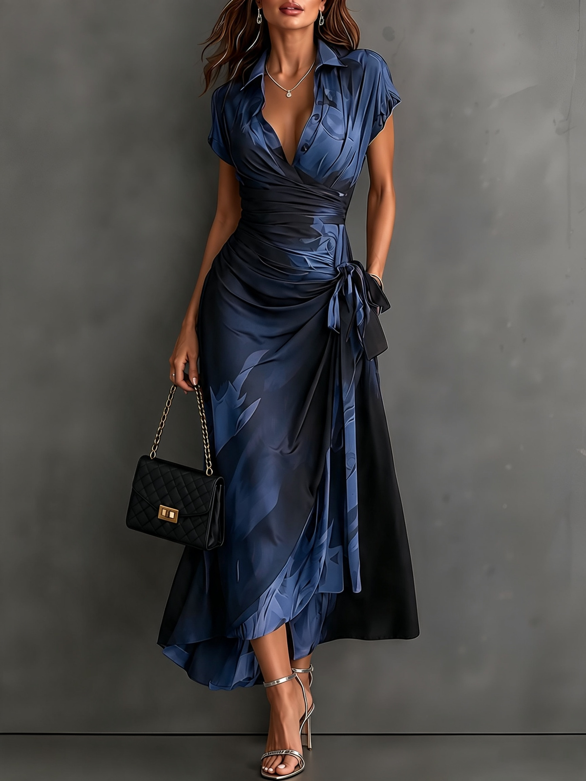 Abstract Print Autumn Wrap Dress
