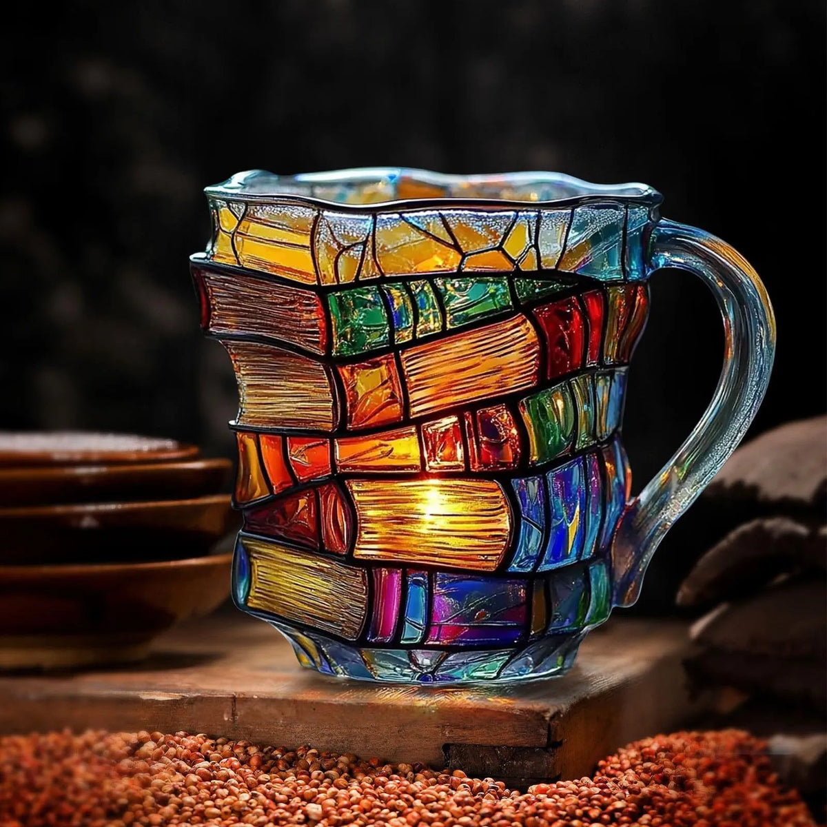 Hand-Painted 3D Book Stack Glass Mug