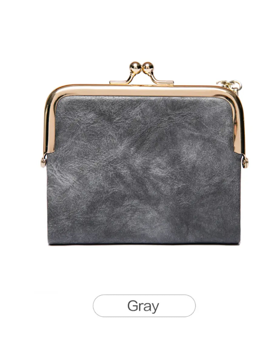 Compact Vintage-Style Bifold Wallet with Kiss-Lock Coin Pocket