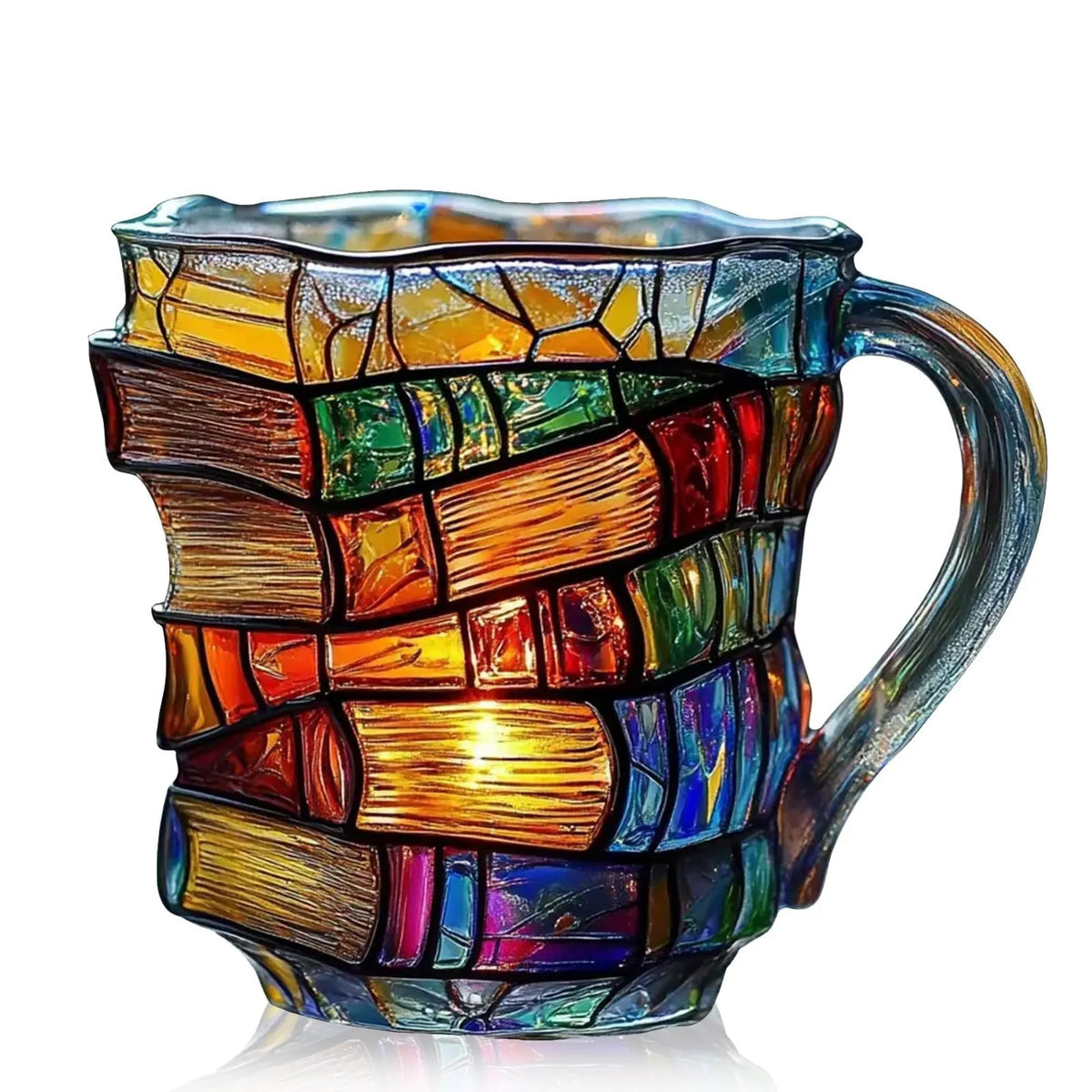 Hand-Painted 3D Book Stack Glass Mug
