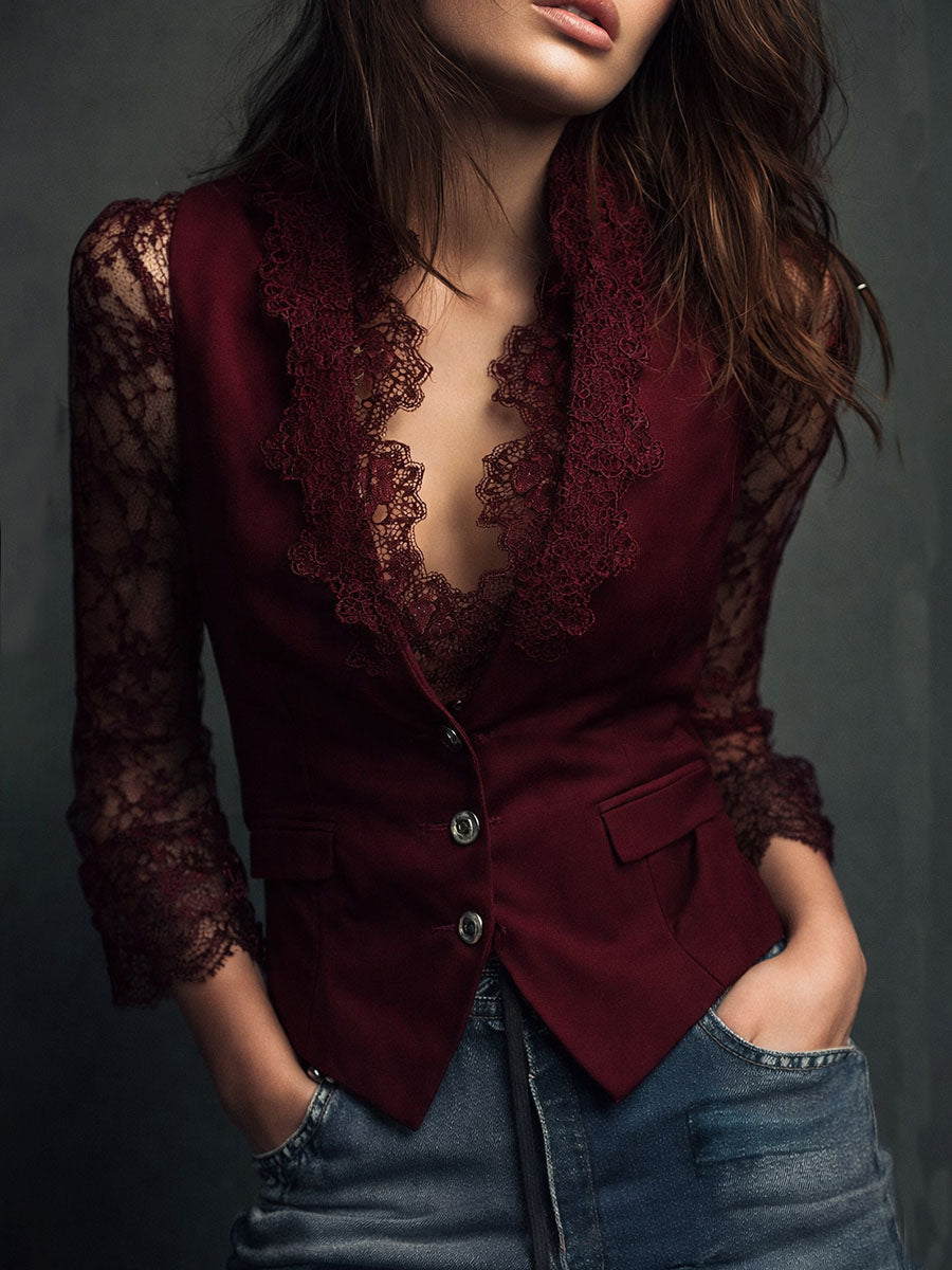 High Black Blazer with Semi-Sheer Sleeves