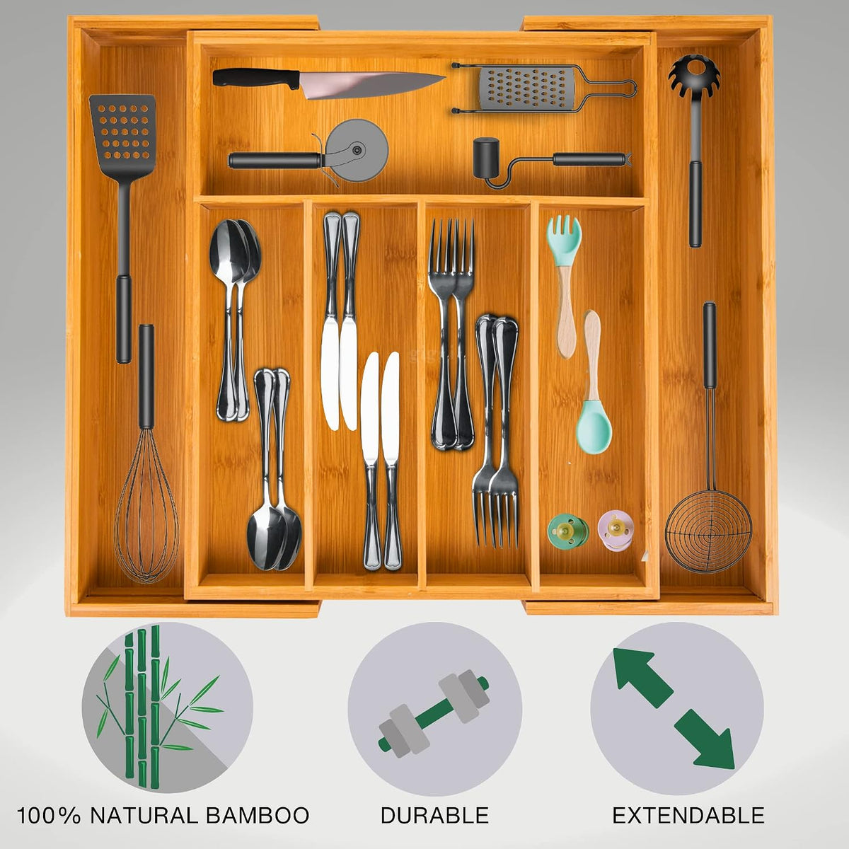 Expandable Bamboo Drawer Organizer