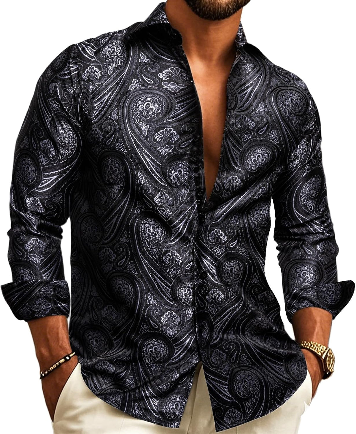 Men's Paisley Jacquard Shirt – Refined Long-Sleeve Style for Weddings and Evening Wear