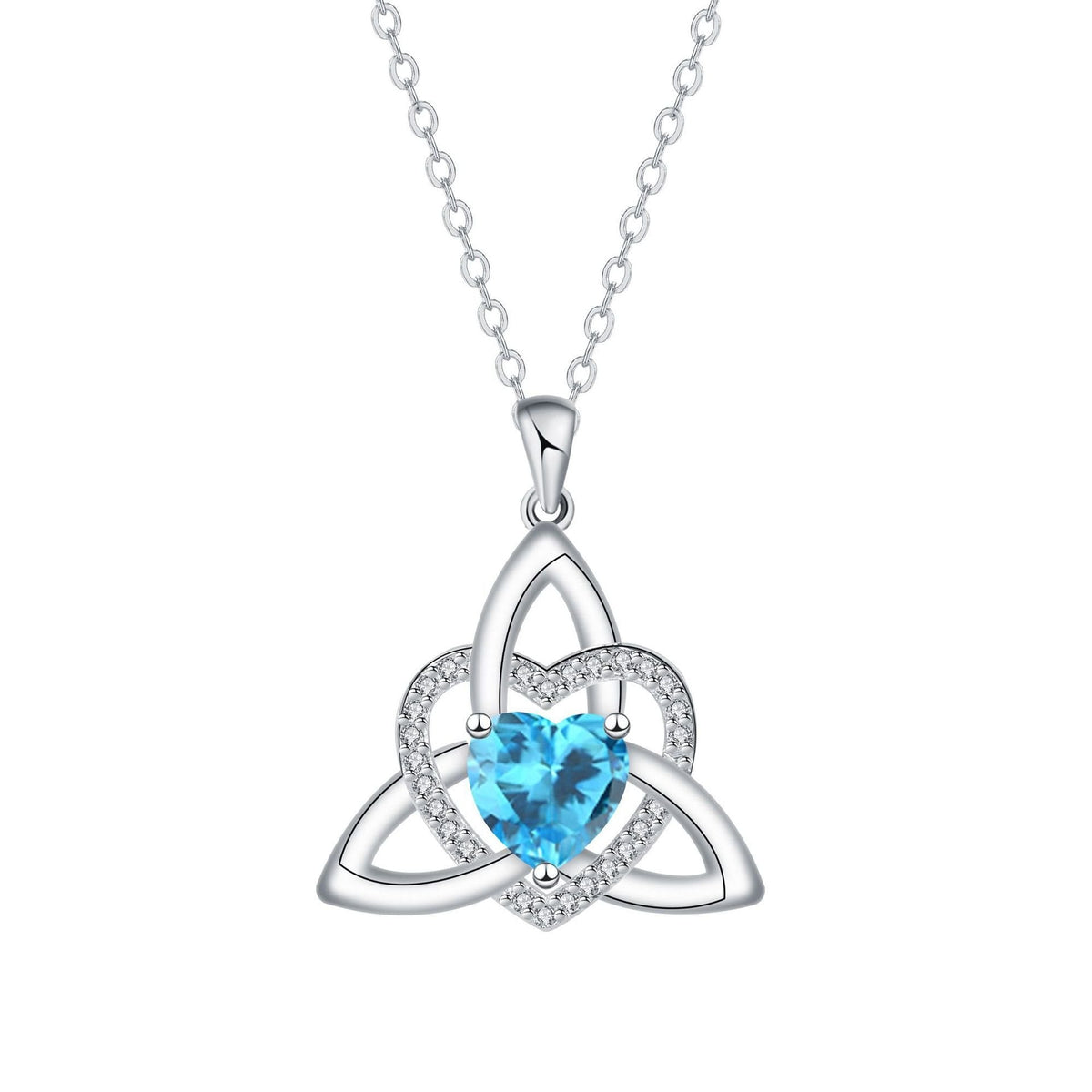 Birthstone Celtic Trinity Knot Heart Necklace Heart Shape Celtic Trinity Knot Birthstone Pendant